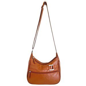 Brown Faux Leather Crossbody Bag Adjustable Strap Multi Compartment Purse